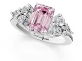 White gold Fancy Pink Emerald Cut Brilliant Diamond Cluster Accent Solitaire Ring with Prong Setting_38