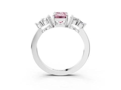 White gold Fancy Pink Emerald Cut Brilliant Diamond Cluster Accent Solitaire Ring with Prong Setting_3