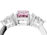 White gold Fancy Pink Emerald Cut Brilliant Diamond Cluster Accent Solitaire Ring with Prong Setting_41