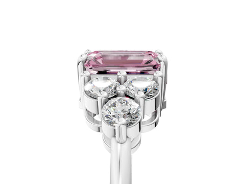 White gold Fancy Pink Emerald Cut Brilliant Diamond Cluster Accent Solitaire Ring with Prong Setting_41