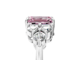 White gold Fancy Pink Emerald Cut Brilliant Diamond Cluster Accent Solitaire Ring with Prong Setting_42