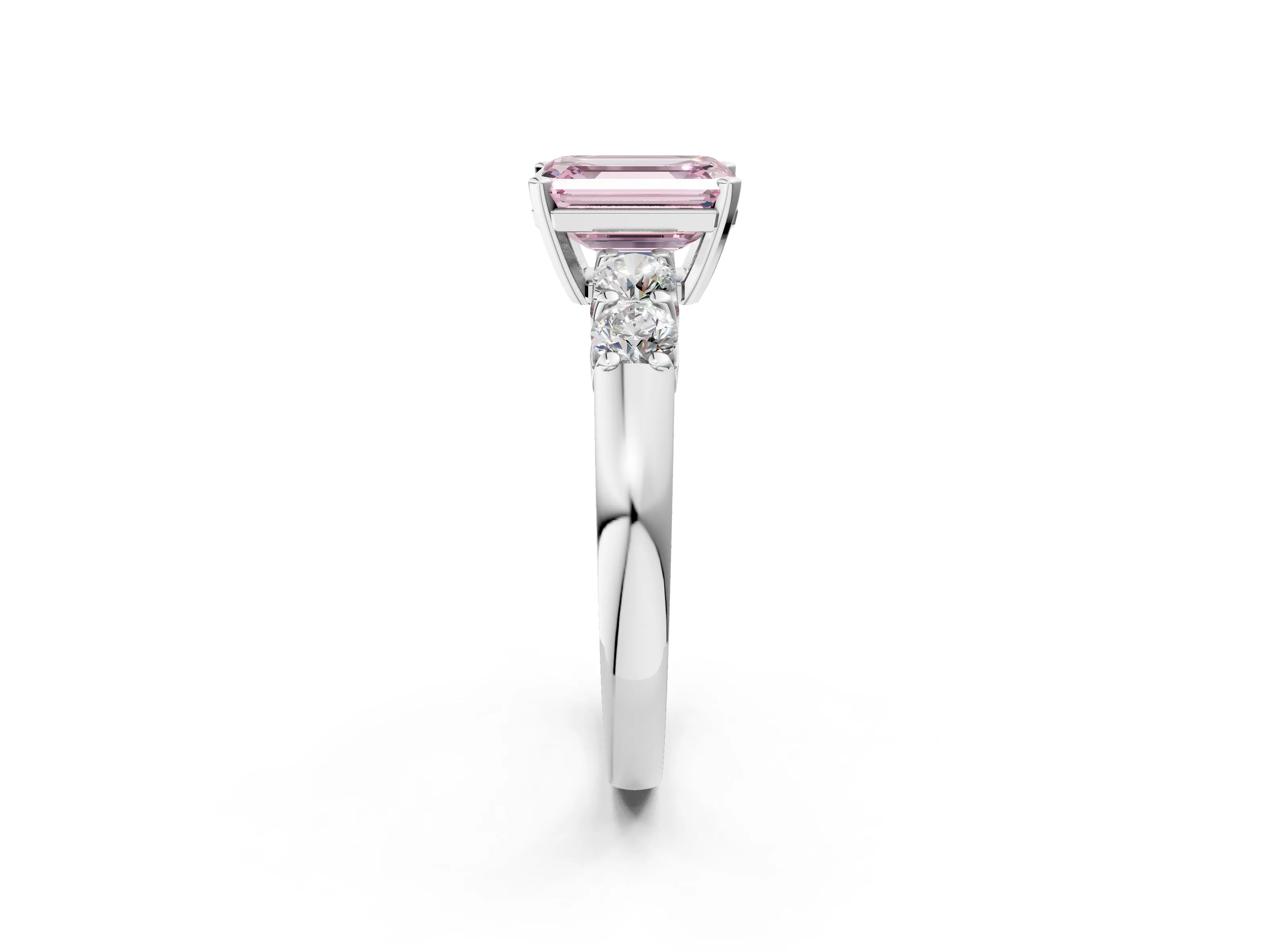 White gold Fancy Pink Emerald Cut Brilliant Diamond Five-Stone Engagement Ring with Prong Setting on a Classic Band_5