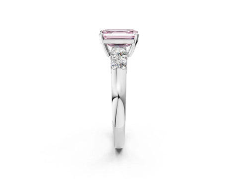 White gold Fancy Pink Emerald Cut Brilliant Diamond Five-Stone Engagement Ring with Prong Setting on a Classic Band_5