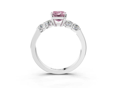 White gold Fancy Pink Emerald Cut Brilliant Diamond Five-Stone Engagement Ring with Prong Setting on a Classic Band_6