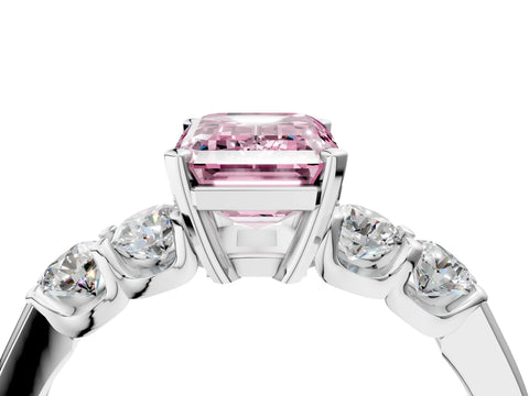 White gold Fancy Pink Emerald Cut Brilliant Diamond Five-Stone Engagement Ring with Prong Setting on a Classic Band_7
