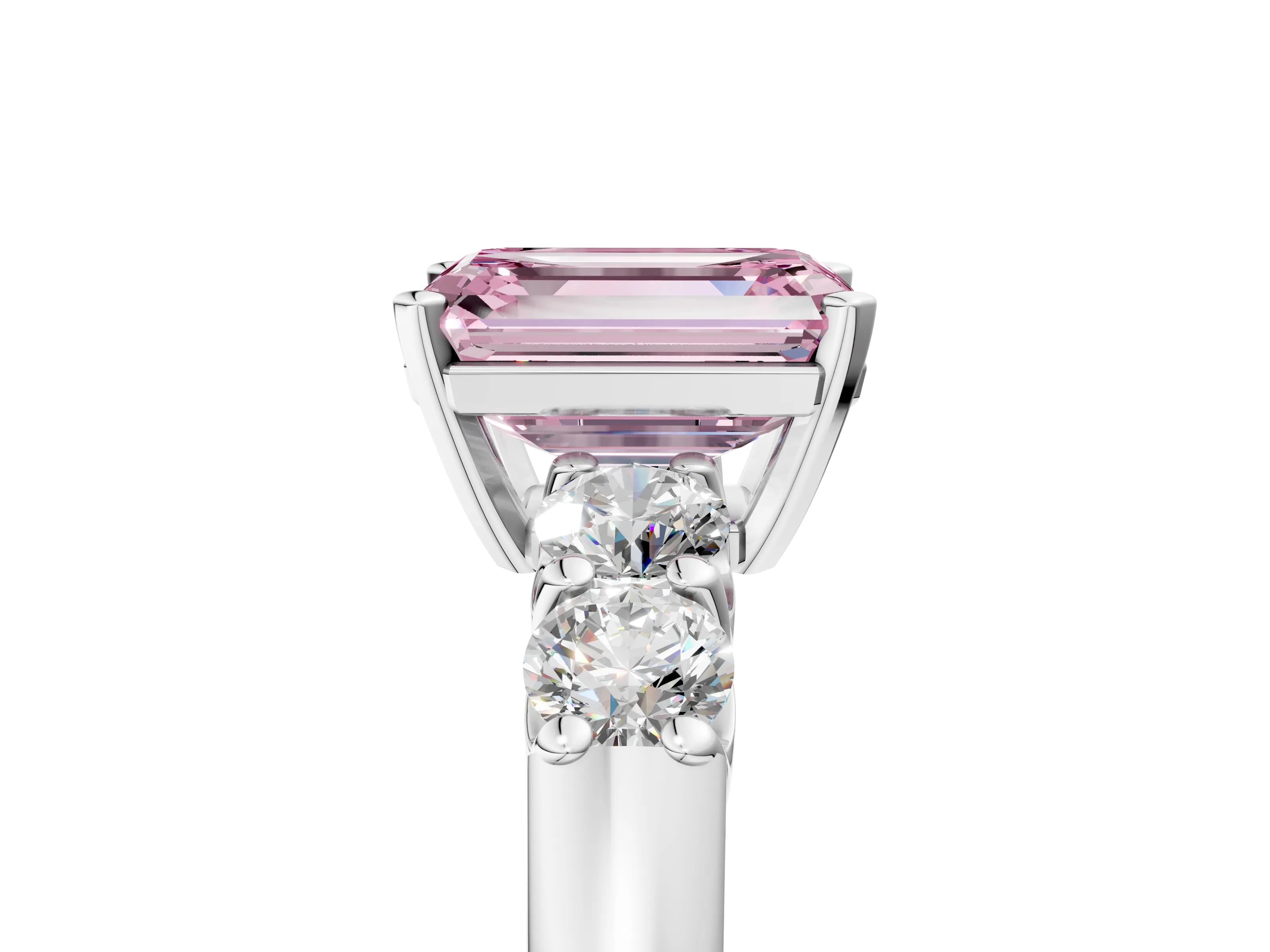 White gold Fancy Pink Emerald Cut Brilliant Diamond Five-Stone Engagement Ring with Prong Setting on a Classic Band_8