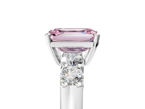 White gold Fancy Pink Emerald Cut Brilliant Diamond Five-Stone Engagement Ring with Prong Setting on a Classic Band_8