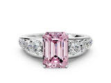 White gold Fancy Pink Emerald Cut Brilliant Diamond Pavé Band with Six-Prong Setting_12