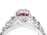 White gold Fancy Pink Emerald Cut Brilliant Diamond Pavé Band with Six-Prong Setting_16