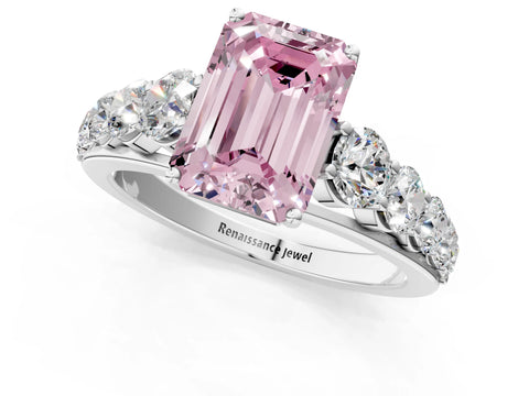 White gold Fancy Pink Emerald Cut Brilliant Diamond Pavé Band with Six-Prong Setting_1