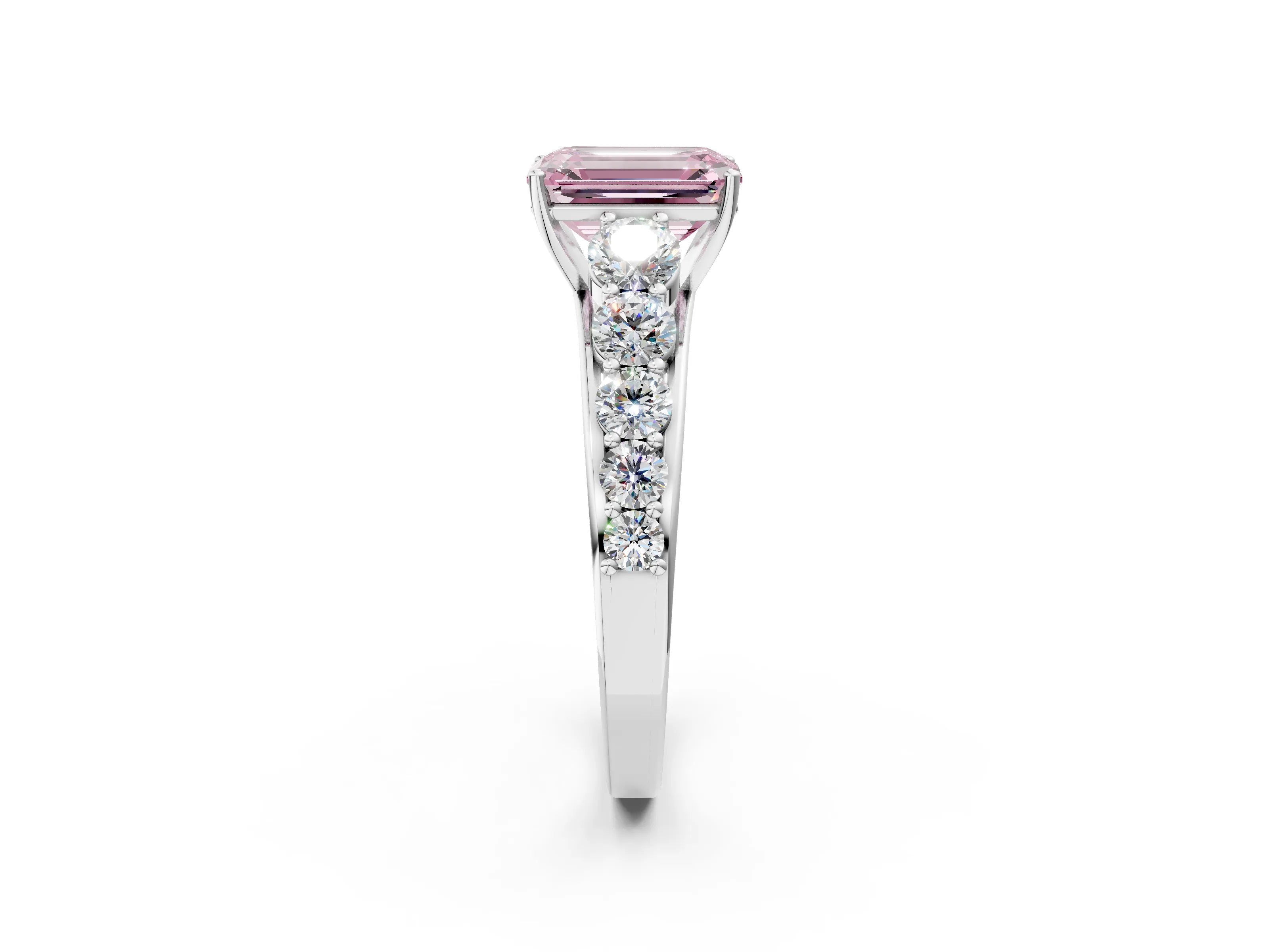 White gold Fancy Pink Emerald Cut Brilliant Diamond Pavé Band with Six-Prong Setting_2
