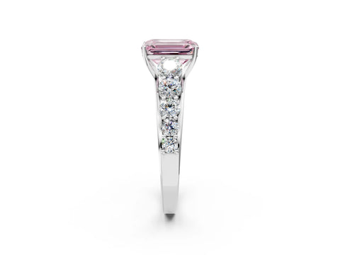 White gold Fancy Pink Emerald Cut Brilliant Diamond Pavé Band with Six-Prong Setting_2