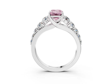 White gold Fancy Pink Emerald Cut Brilliant Diamond Pavé Band with Six-Prong Setting_3