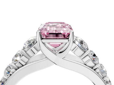 White gold Fancy Pink Emerald Cut Brilliant Diamond Pavé Band with Six-Prong Setting_4