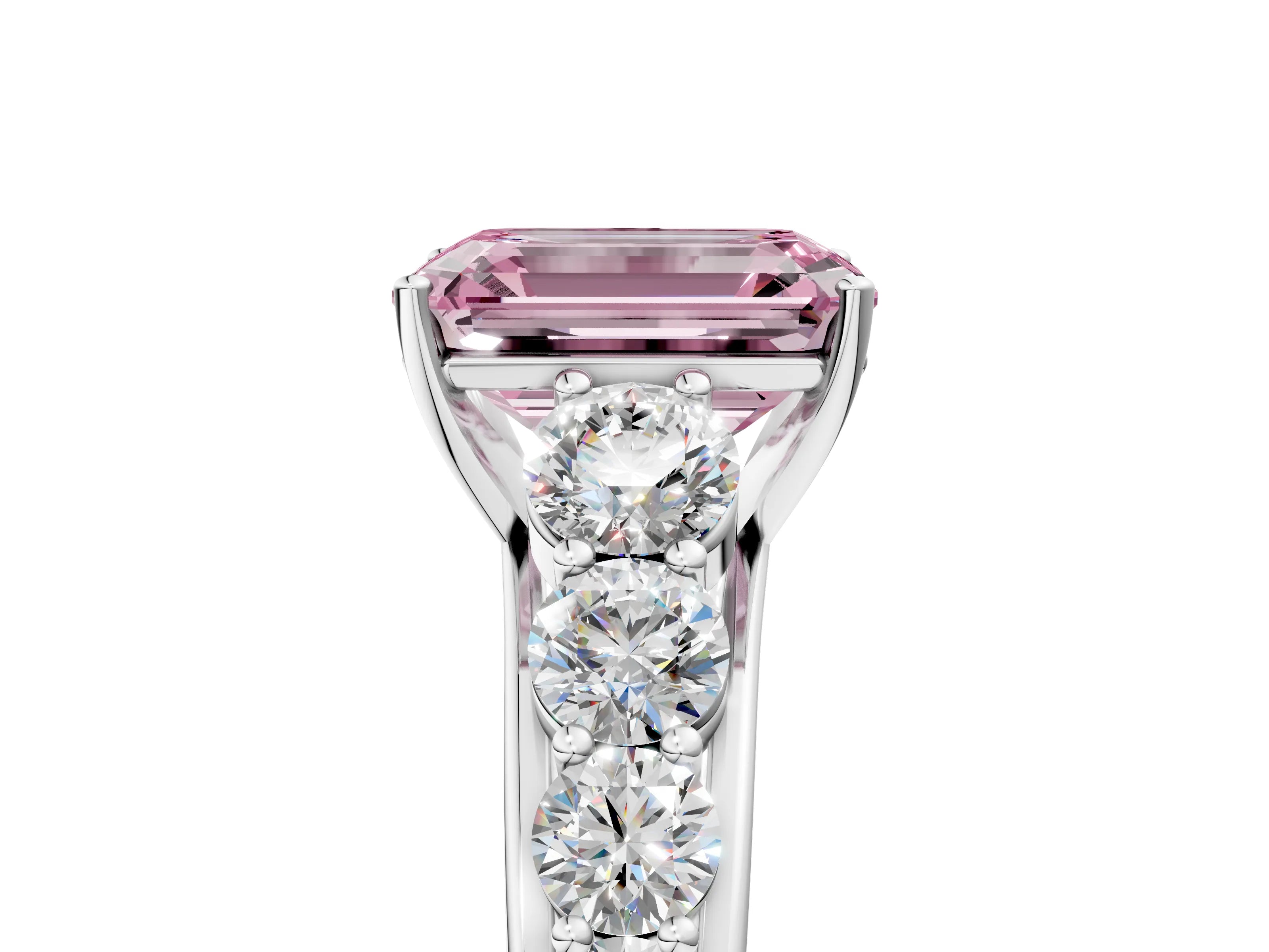 White gold Fancy Pink Emerald Cut Brilliant Diamond Pavé Band with Six-Prong Setting_5