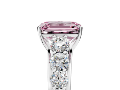White gold Fancy Pink Emerald Cut Brilliant Diamond Pavé Band with Six-Prong Setting_5