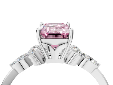 White gold Fancy Pink Emerald Cut Brilliant Diamond Solitaire Ring with Pear Side Stones and Four-Prong Setting_10