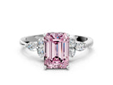 White gold Fancy Pink Emerald Cut Brilliant Diamond Solitaire Ring with Pear Side Stones and Four-Prong Setting_18