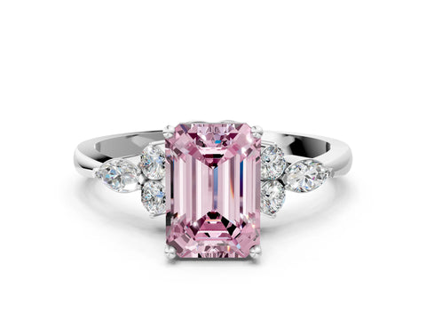 White gold Fancy Pink Emerald Cut Brilliant Diamond Solitaire Ring with Pear Side Stones and Four-Prong Setting_18