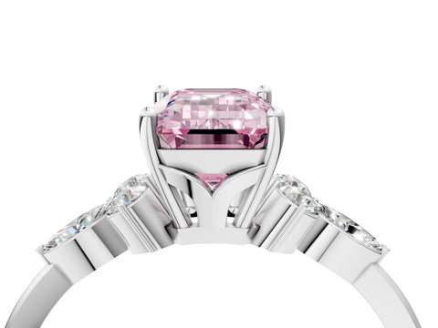 White gold Fancy Pink Emerald Cut Brilliant Diamond Solitaire Ring with Pear Side Stones and Four-Prong Setting_22