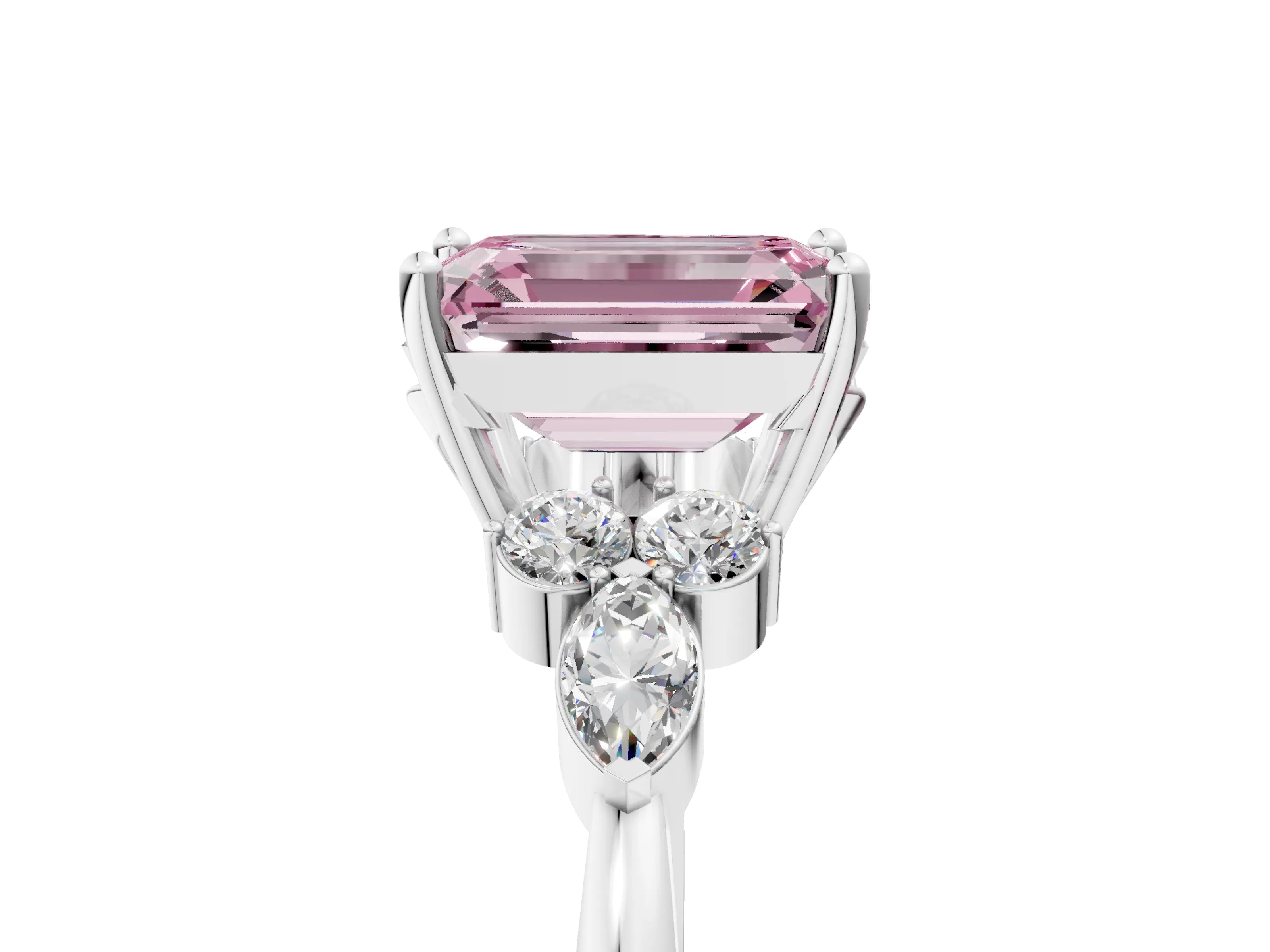 White gold Fancy Pink Emerald Cut Brilliant Diamond Solitaire Ring with Pear Side Stones and Four-Prong Setting_23