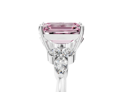 White gold Fancy Pink Emerald Cut Brilliant Diamond Solitaire Ring with Pear Side Stones and Four-Prong Setting_23