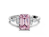 White gold Fancy Pink Emerald Cut Brilliant Diamond Solitaire Ring with Pear Side Stones and Four-Prong Setting_24