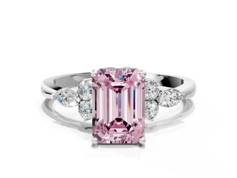 White gold Fancy Pink Emerald Cut Brilliant Diamond Solitaire Ring with Pear Side Stones and Four-Prong Setting_24