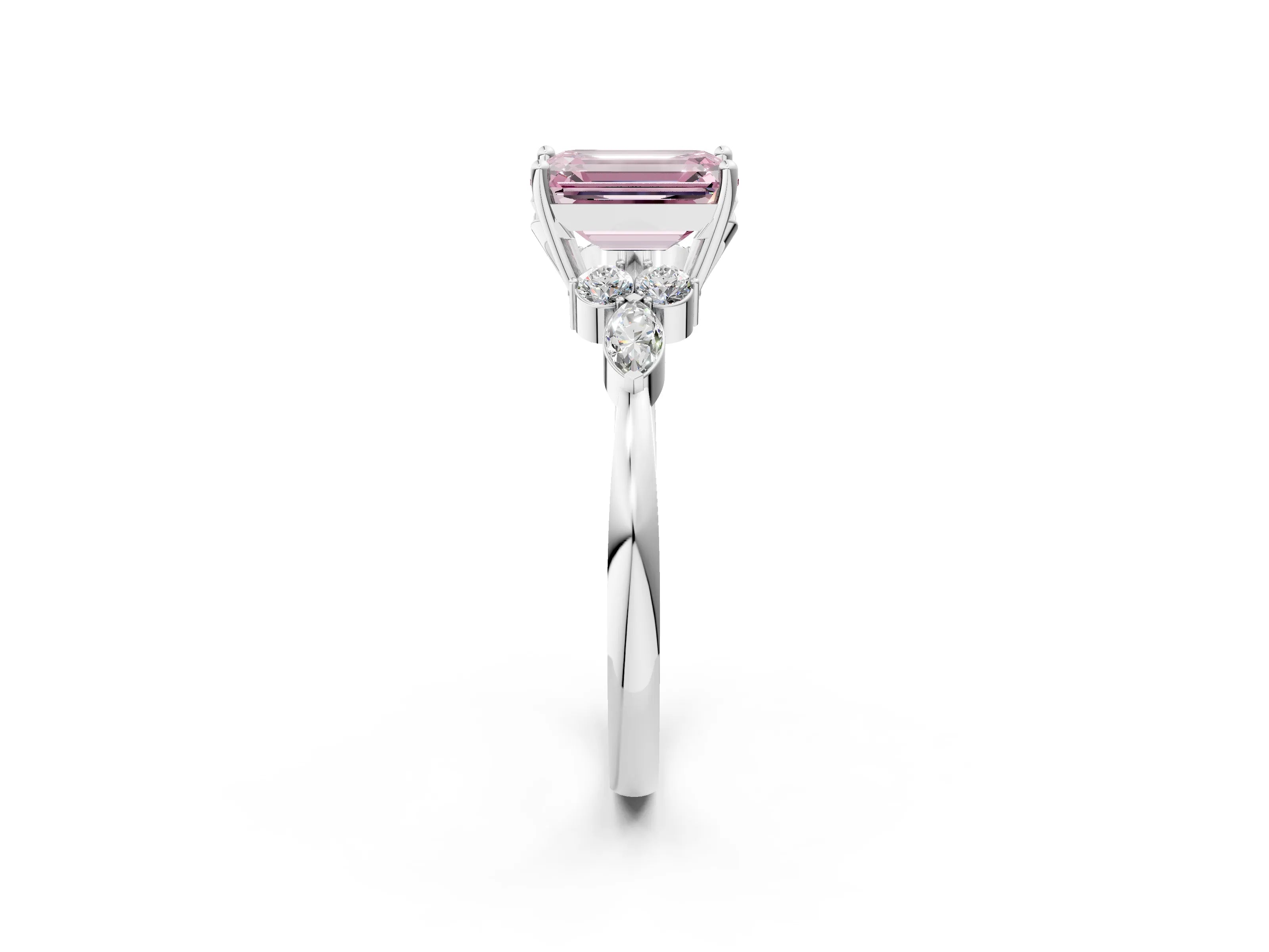 White gold Fancy Pink Emerald Cut Brilliant Diamond Solitaire Ring with Pear Side Stones and Four-Prong Setting_26