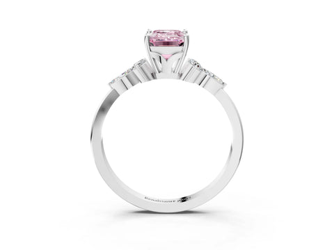 White gold Fancy Pink Emerald Cut Brilliant Diamond Solitaire Ring with Pear Side Stones and Four-Prong Setting_27