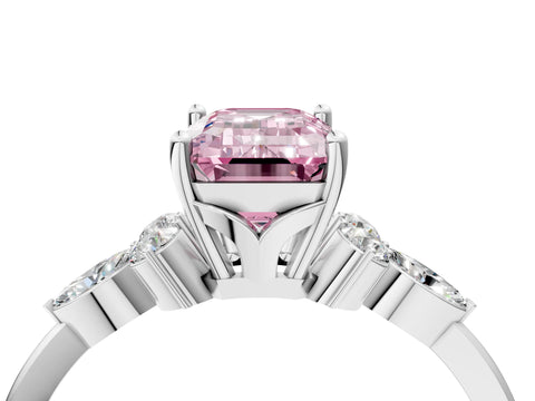 White gold Fancy Pink Emerald Cut Brilliant Diamond Solitaire Ring with Pear Side Stones and Four-Prong Setting_28