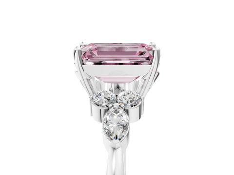 White gold Fancy Pink Emerald Cut Brilliant Diamond Solitaire Ring with Pear Side Stones and Four-Prong Setting_29