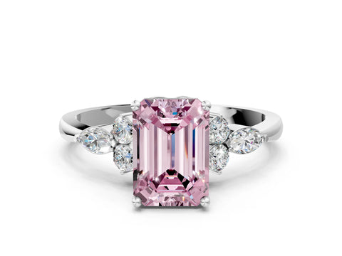 White gold Fancy Pink Emerald Cut Brilliant Diamond Solitaire Ring with Pear Side Stones and Four-Prong Setting_6
