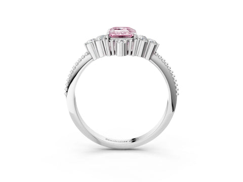 White gold Fancy Pink Emerald Cut Brilliant Diamond with Cluster Setting on a Beaded Band and Four-Prong Setting_27