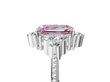 White gold Fancy Pink Emerald Cut Brilliant Diamond with Cluster Setting on a Beaded Band and Four-Prong Setting_29