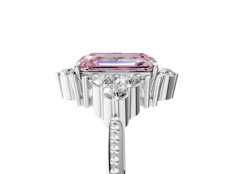 White gold Fancy Pink Emerald Cut Brilliant Diamond with Cluster Setting on a Beaded Band and Four-Prong Setting_29