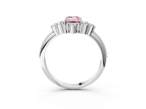 White gold Fancy Pink Emerald Cut Brilliant Diamond with Cluster Setting on a Beaded Band and Four-Prong Setting_3