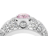 White gold Fancy Pink Emerald Cut Brilliant Halo Pave Diamond Milgrain Ring_4