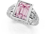 White gold Fancy Pink Emerald Cut Brilliant Milgrain Filigree Diamond Ring with Square Prong Setting_1