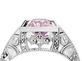 White gold Fancy Pink Emerald Cut Brilliant Milgrain Filigree Diamond Ring with Square Prong Setting_4