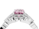 White gold Fancy Pink Emerald Cut Brilliant Milgrain Pave Heart Band Solitaire Ring_10