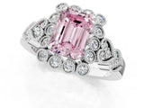 White gold Fancy Pink Emerald Cut Brilliant Milgrain Pave Heart Band Solitaire Ring_1
