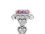 White gold Fancy Pink Emerald Cut Brilliant Milgrain Pave Heart Band Solitaire Ring_5