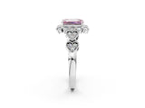 White gold Fancy Pink Emerald Cut Brilliant Milgrain Pave Heart Band Solitaire Ring_8