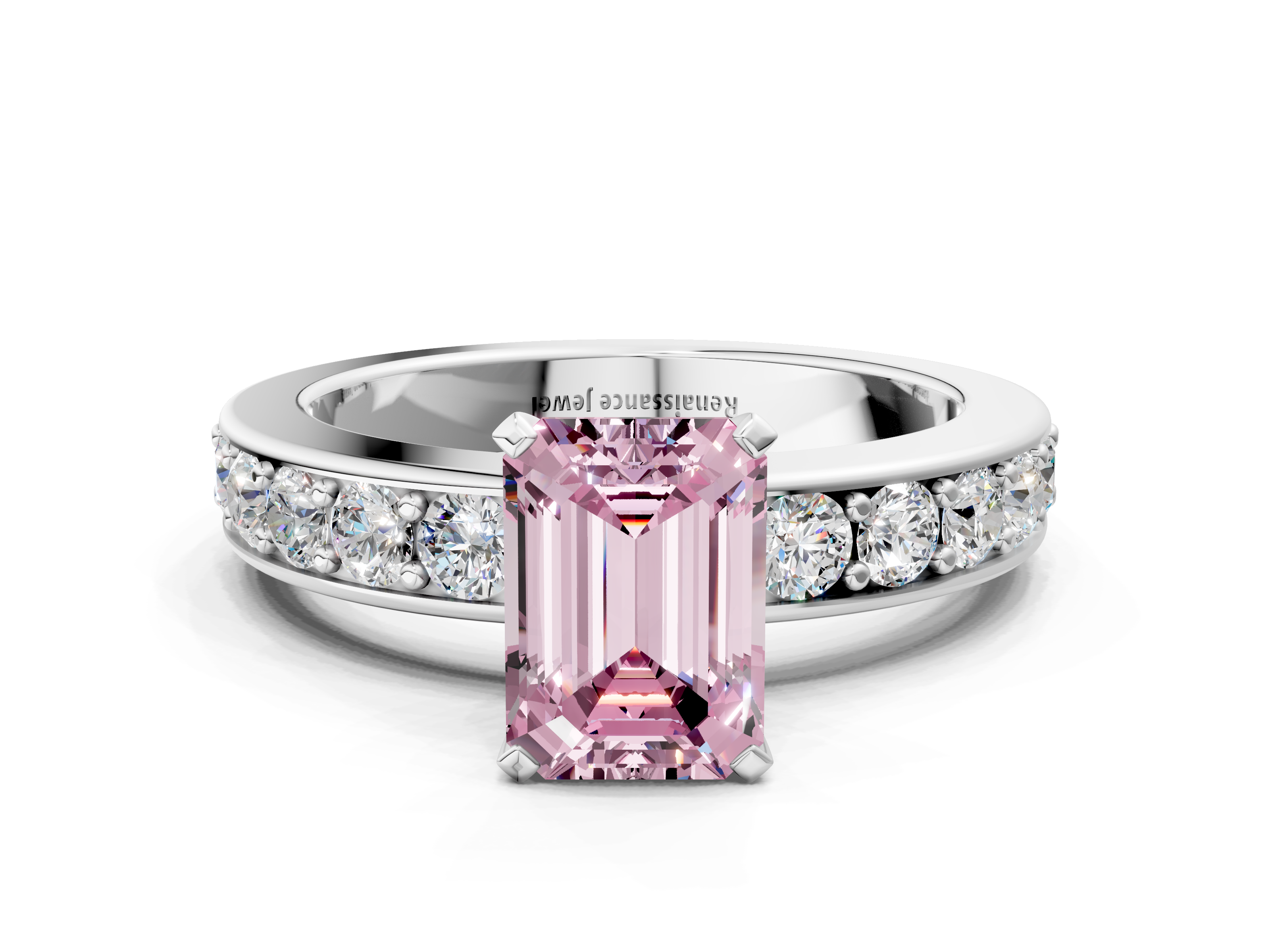 White gold Fancy Pink Emerald  Cut Channel Set Diamond Engagement Ring with Four-Prong Setting_253