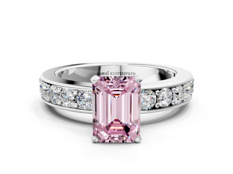 White gold Fancy Pink Emerald  Cut Channel Set Diamond Engagement Ring with Four-Prong Setting_253