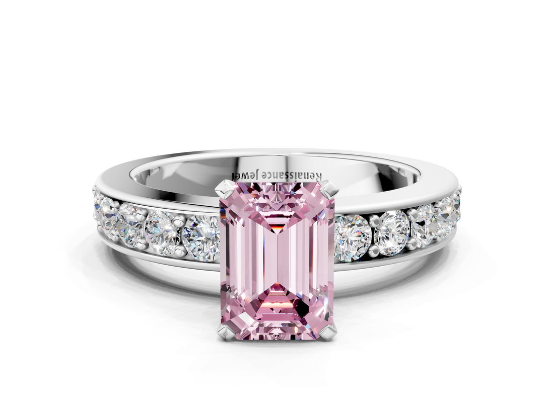 White gold Fancy Pink Emerald  Cut Channel Set Diamond Engagement Ring with Four-Prong Setting_254
