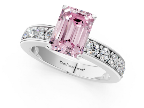 White gold Fancy Pink Emerald  Cut Channel Set Diamond Engagement Ring with Four-Prong Setting_254