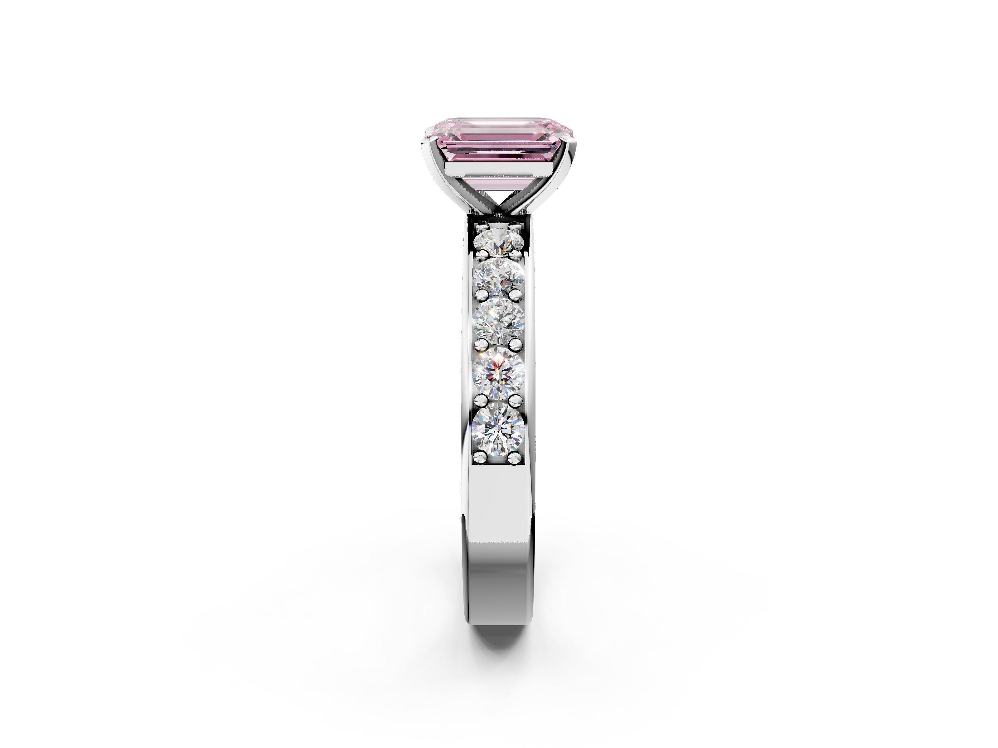 White gold Fancy Pink Emerald  Cut Channel Set Diamond Engagement Ring with Four-Prong Setting_255