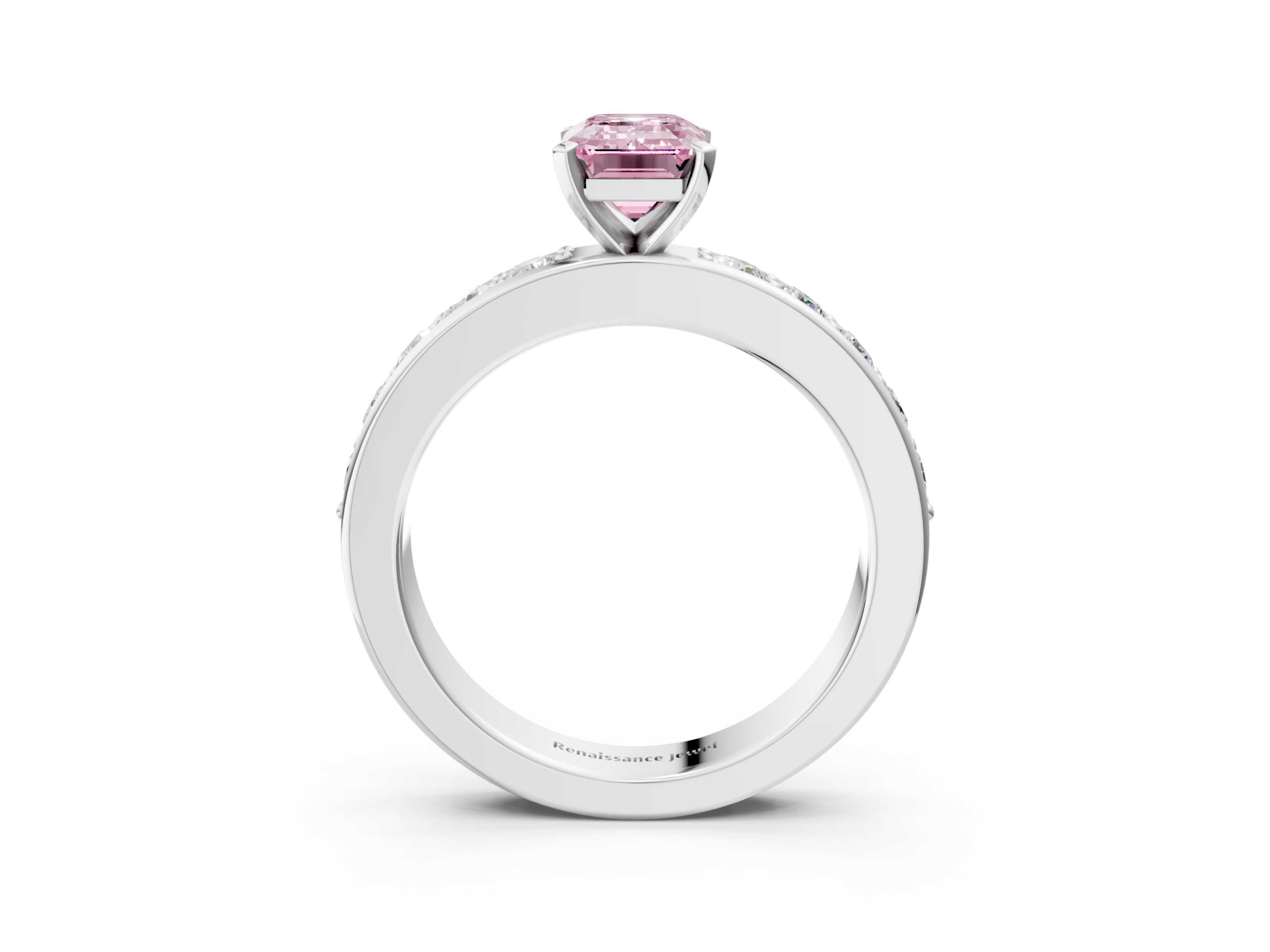 White gold Fancy Pink Emerald  Cut Channel Set Diamond Engagement Ring with Four-Prong Setting_256